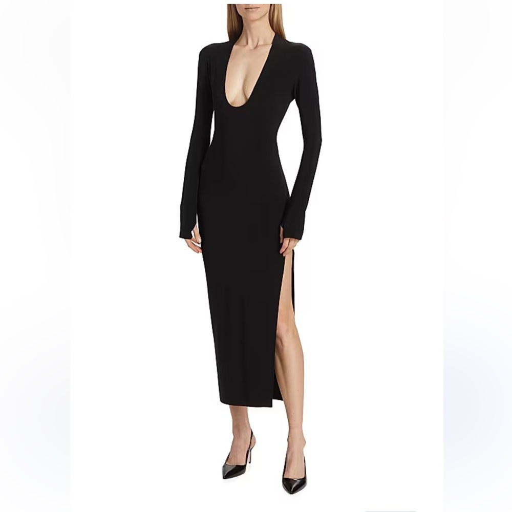 Norma Kamali Black Long Sleeve Dress with Side Slit
